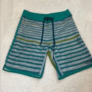 The North Face Teal green blue striped swim trunks board shorts size 30